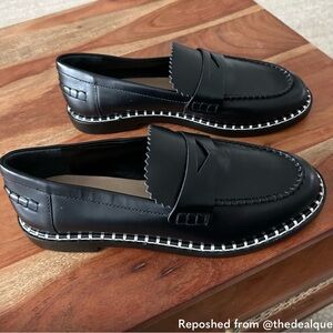SCHUTZ Black Loafers with White Stitching